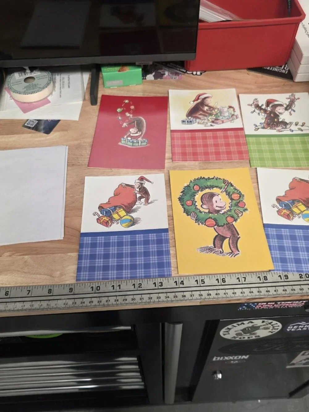 Vtg Curious George Christmas Cards Collectible Set Of Six Cards W/envelopes